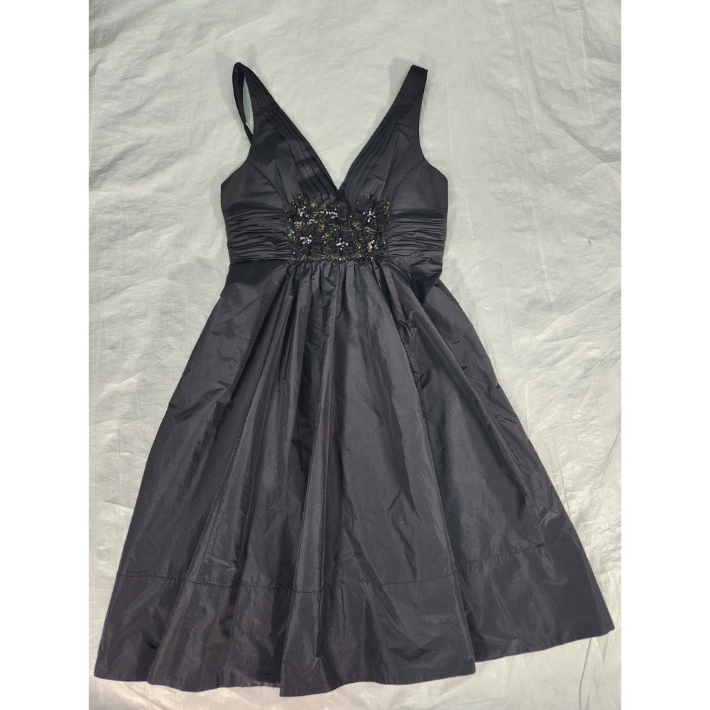 BCBG BLACK TFA65858 BEAD SLEEVELESS TAFFETA DRESS Size 6 $360